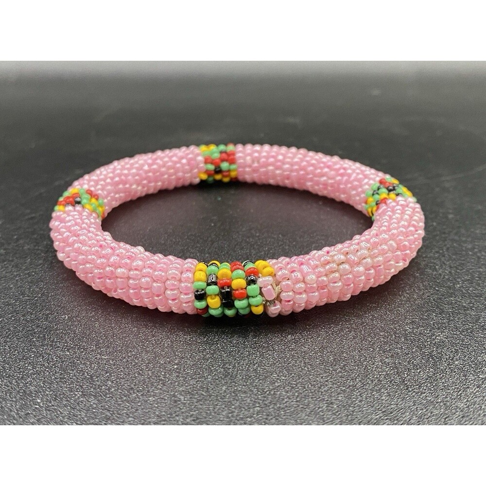 African Maasai Pink Beaded Bracelet